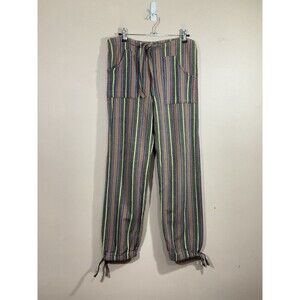 Womens Mexican Woven Striped Pants M Brown Festival Boho Hippie Earthy Beach